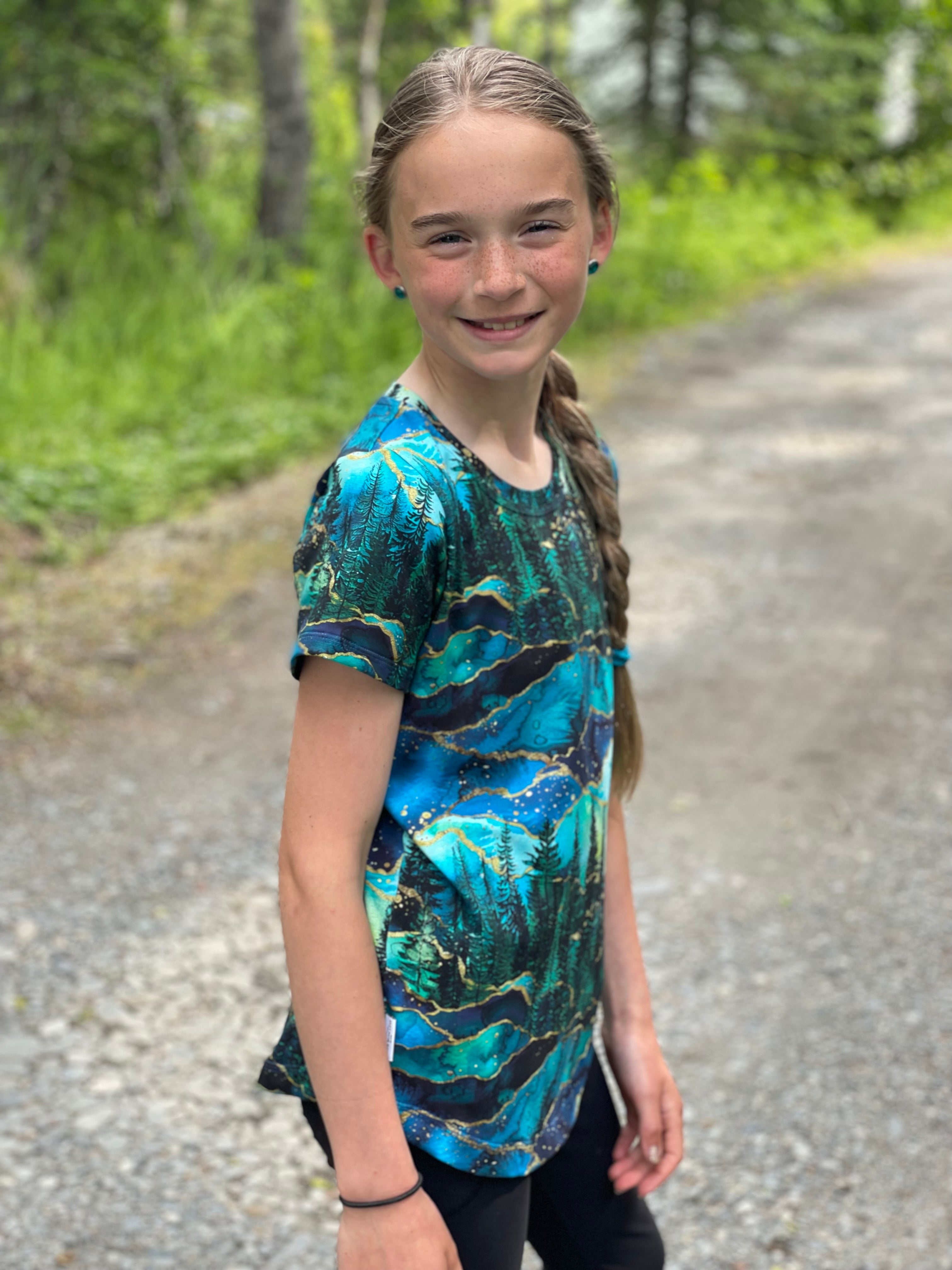 Kids and Adult Forest Curved Hem Tee